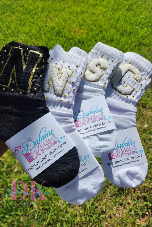 Custom Initial Patch Socks: Jeweled Slouch Socks